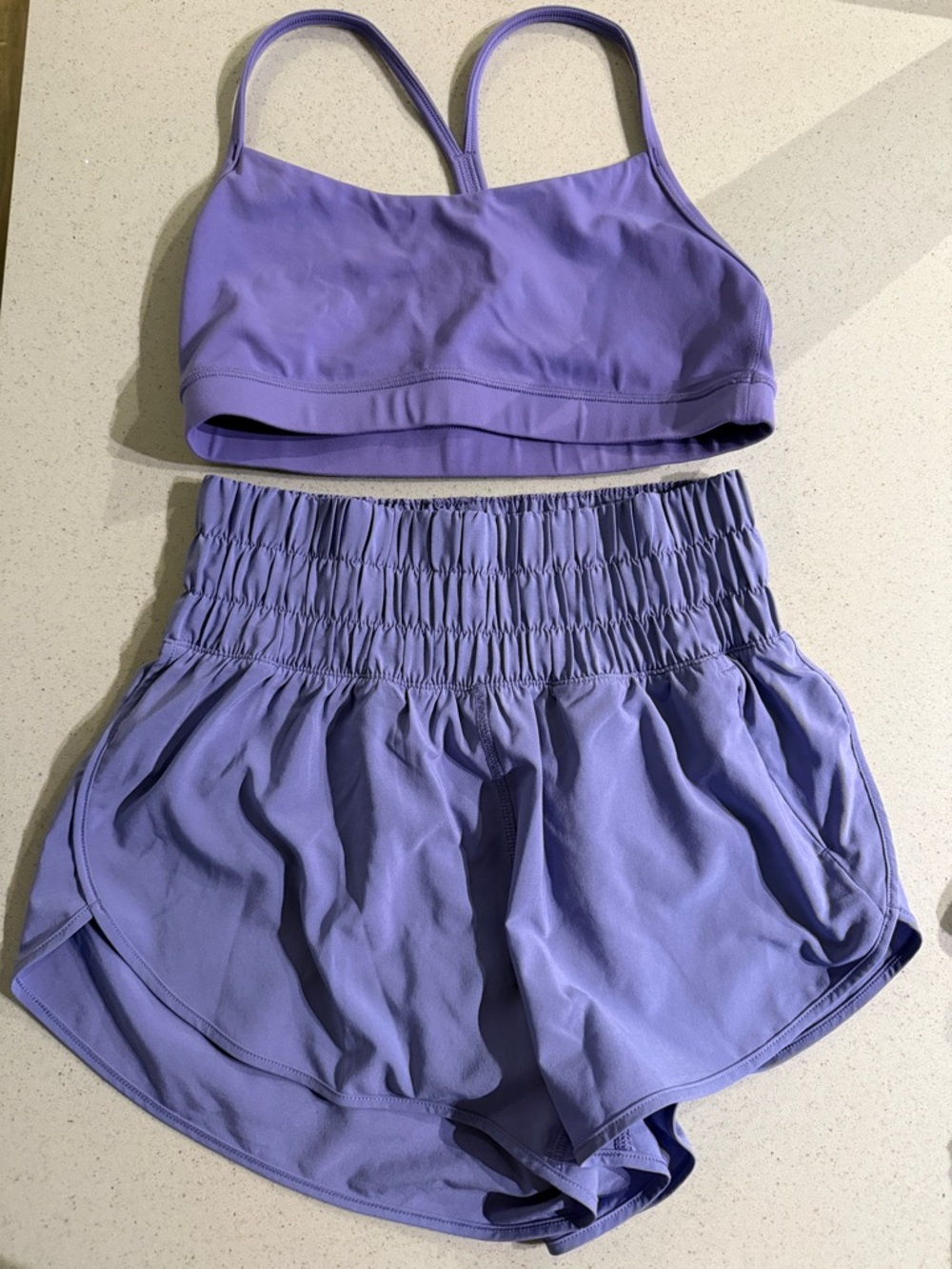 Lilac Sports Bra and High-Waist Shorts Set